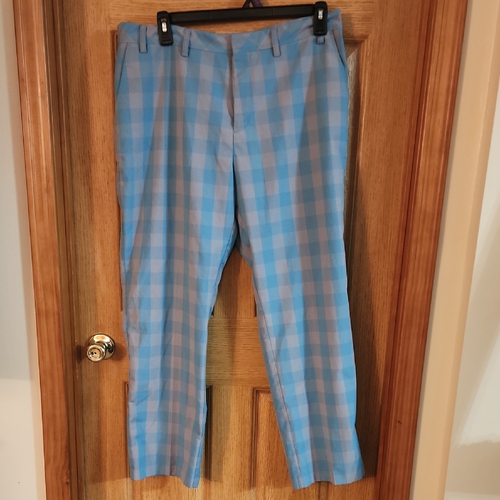 Adidas Men's Golf Teal and Grey Checkered Pants  Size 36x30